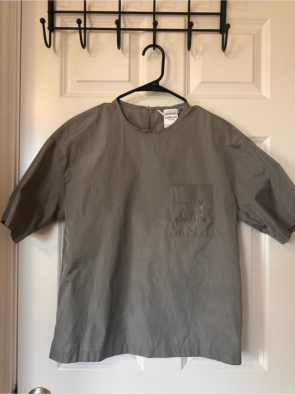 MaxMara Gray Short Sleeve Pocket Tee with Embellished 'M'